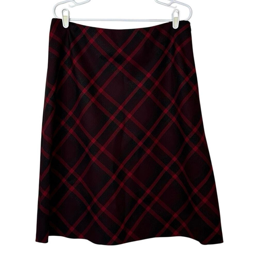 Jones New York Vintage Plaid Side Zip Wool Blend A-Line Skirt Size 16 Red Black‎